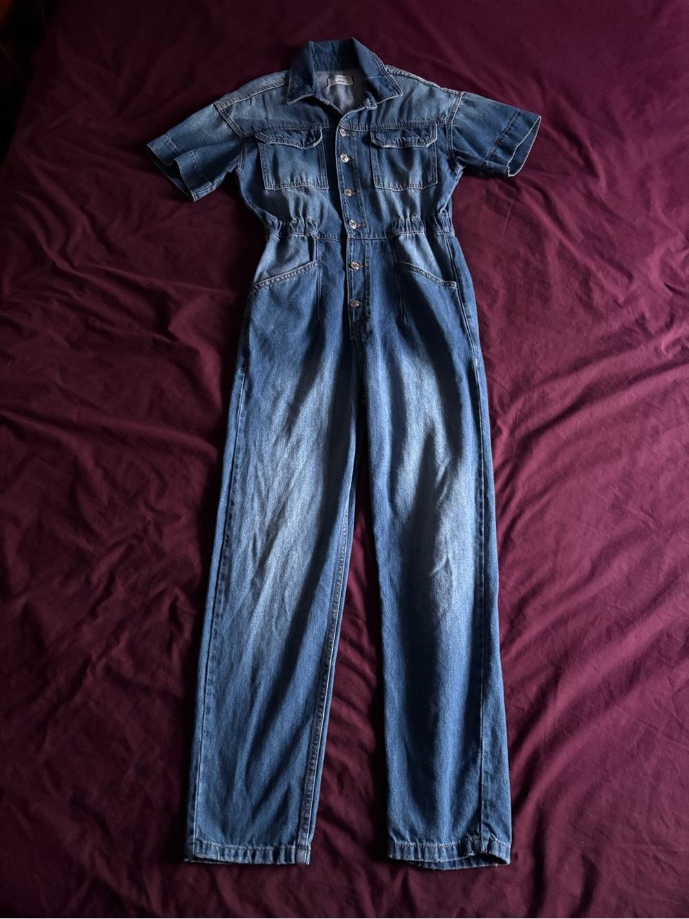 We the Free Denim Short-Sleeve Jumpsuit - Blue New Without Tags